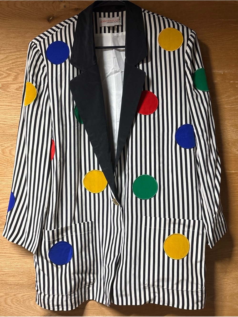 Adam Douglass Adriana Papell Black & White Striped Blazer with Multicolor Dots